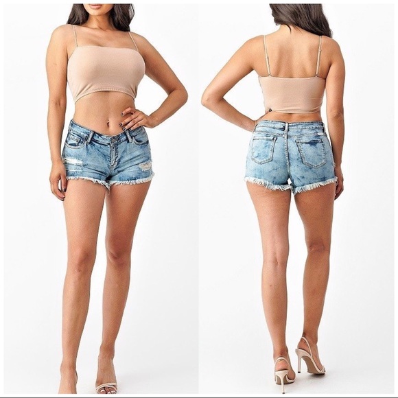 DISTRESSED LOW RISE STRETCH JEAN SHORTS - Picture 5 of 8